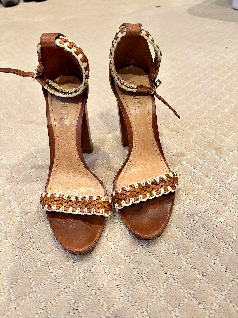 8.5 - Schutz Kareena Woven Block Heel Sandal Brown